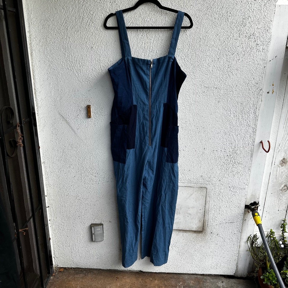 BCBGMAXAZRIA Denim Patchwork Wide Leg Jumpsuit Wo… - image 2